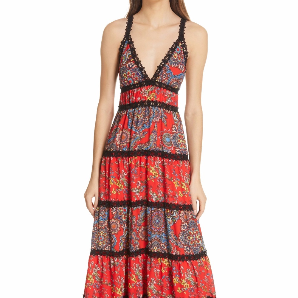Alice & Olivia BEAUTIFUL long floral red dress NEW